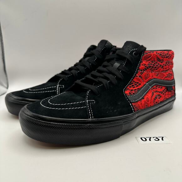 VANS X PREMIER MEN\'S 7.5 SKATE GROSSO MID BLACK HI RISK RED RARE LIMITED EDITION
